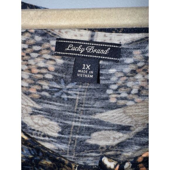 Lucky Brand multicolored floral dragon button front blouse size 1x - Picture 3 of 6